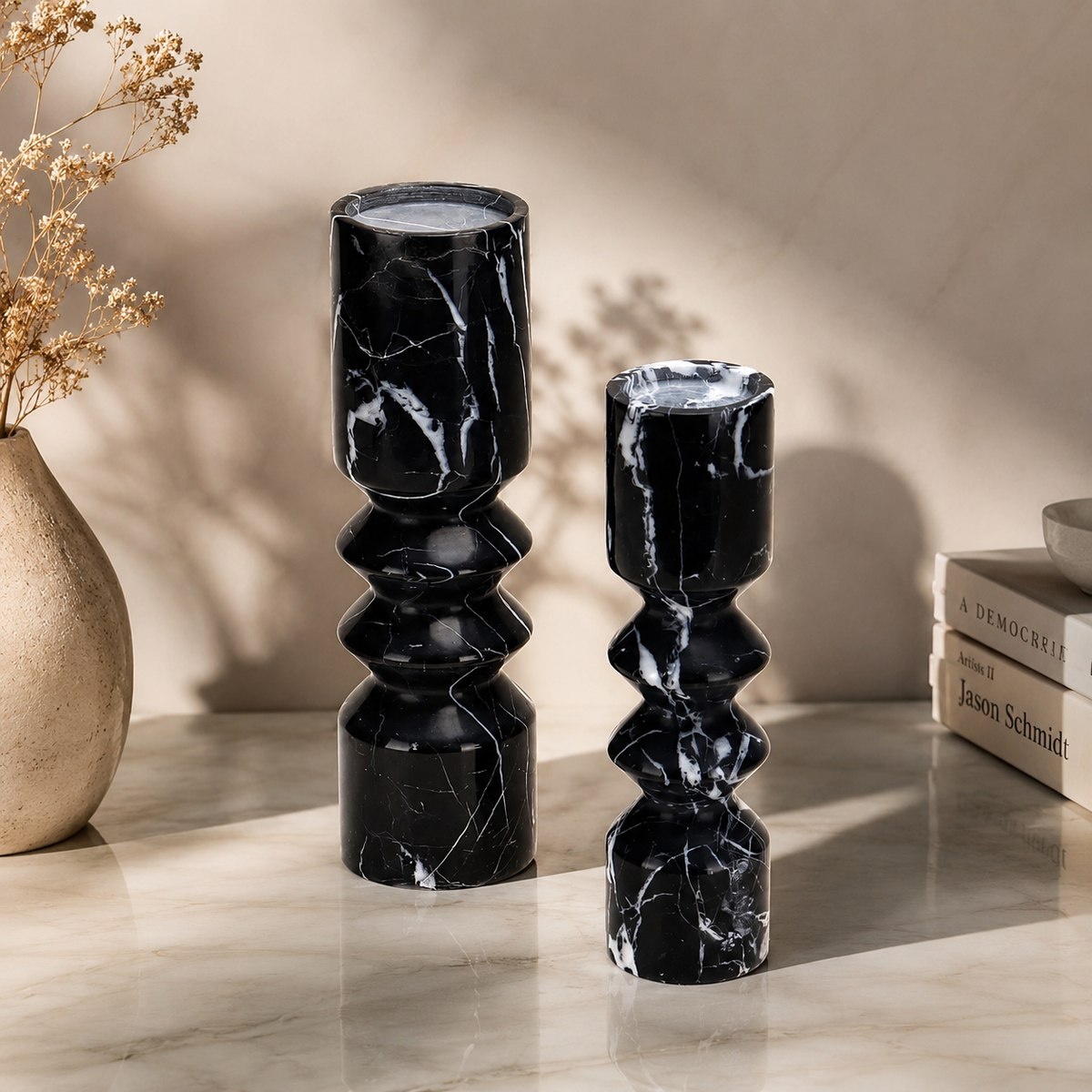MARBLISS CANDLE HOLDER~ NATURAL MARBLE (BLACK)