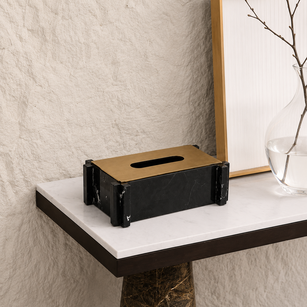 BLACK ONYX MARBLE TISSUE HOLDER