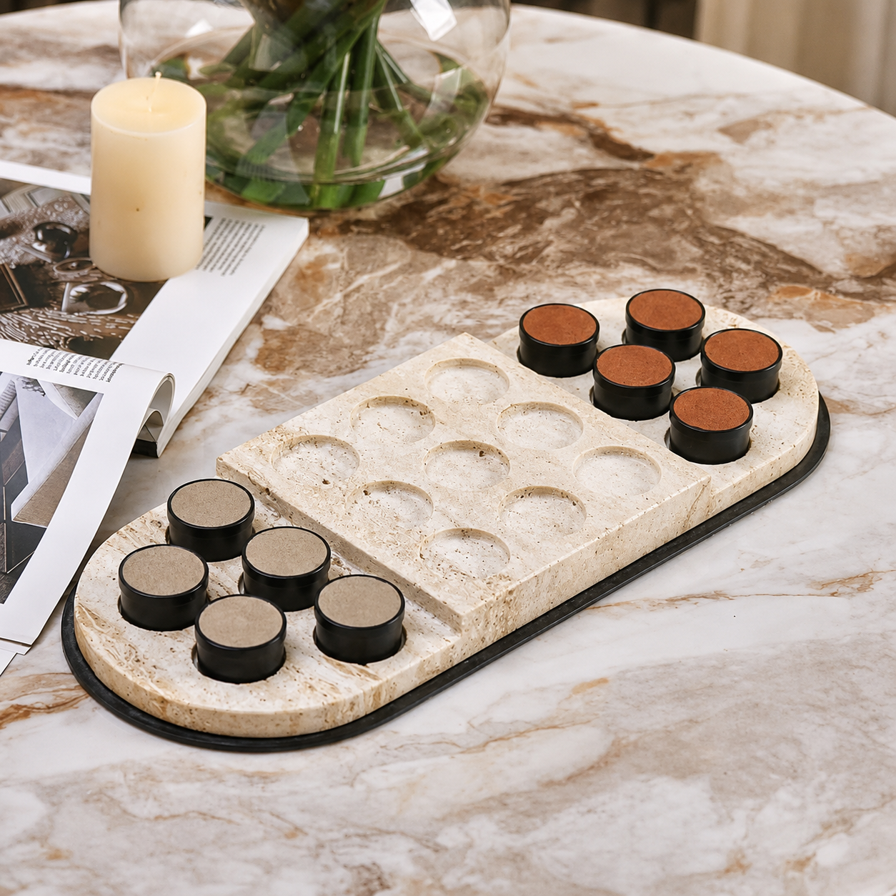 TRAVERTINE TIC TAC TOE SET