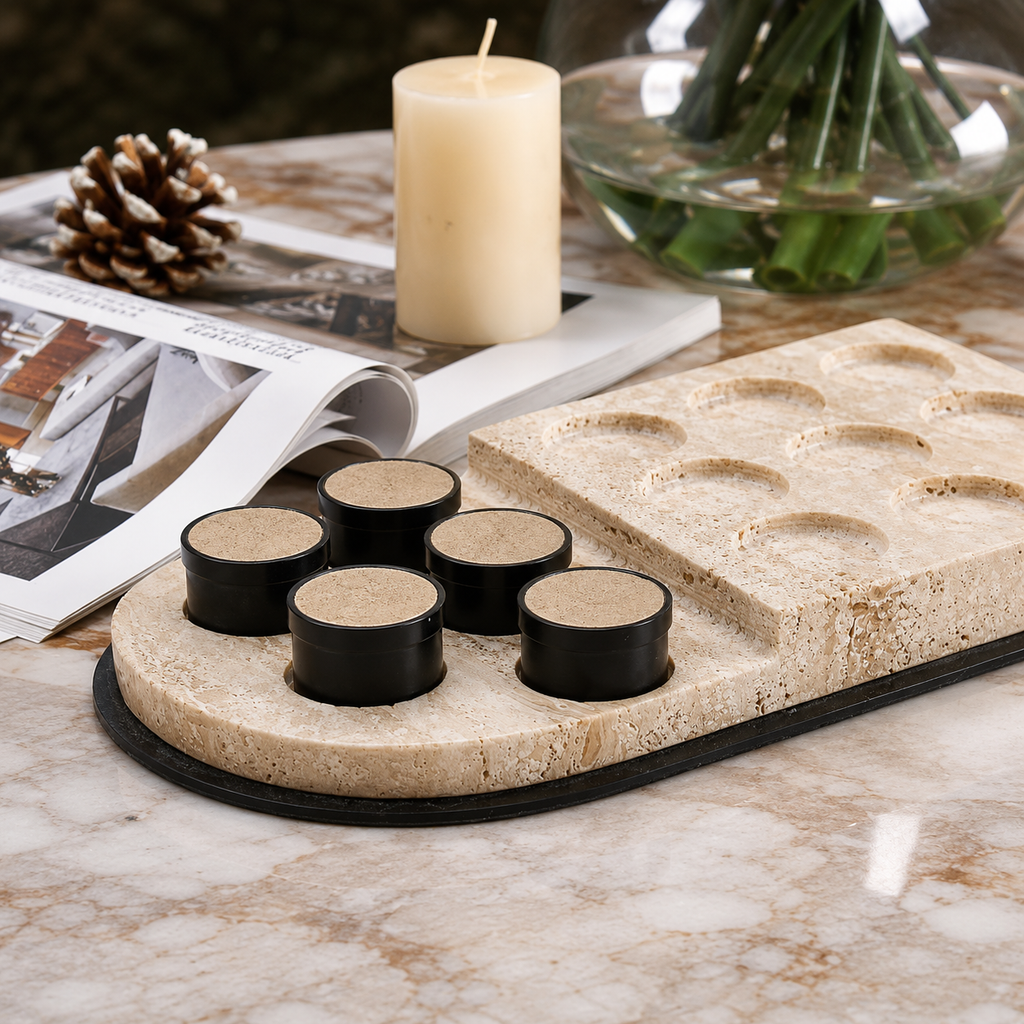 TRAVERTINE TIC TAC TOE SET