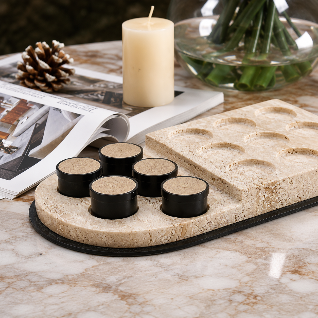 TRAVERTINE TIC TAC TOE SET