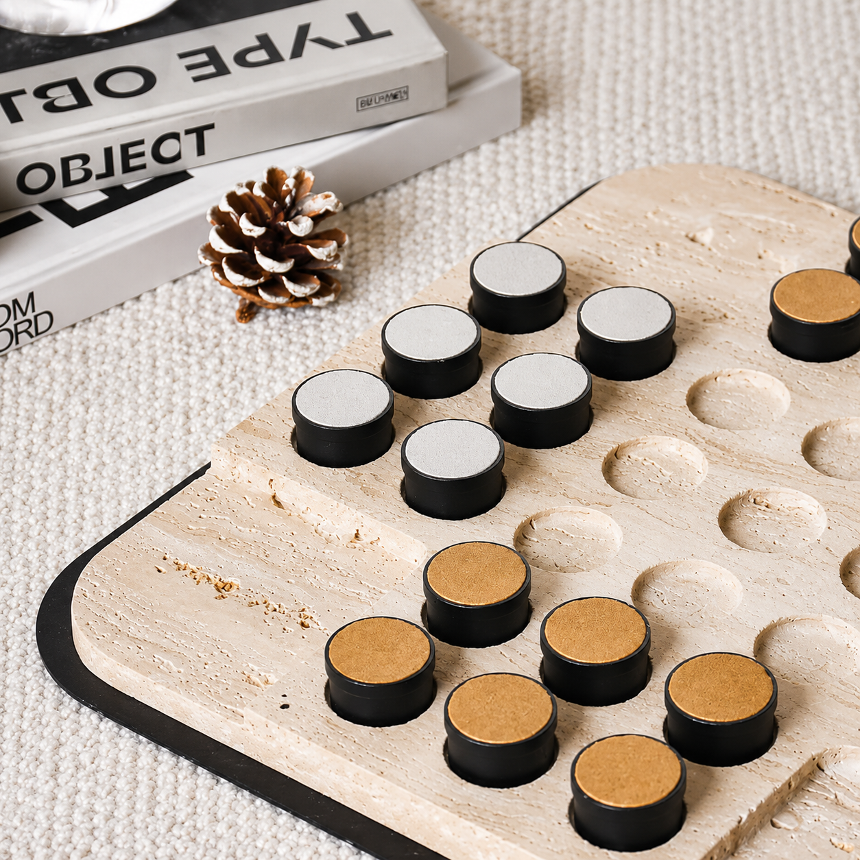 TRAVERTINE TIC TAC TOE SET