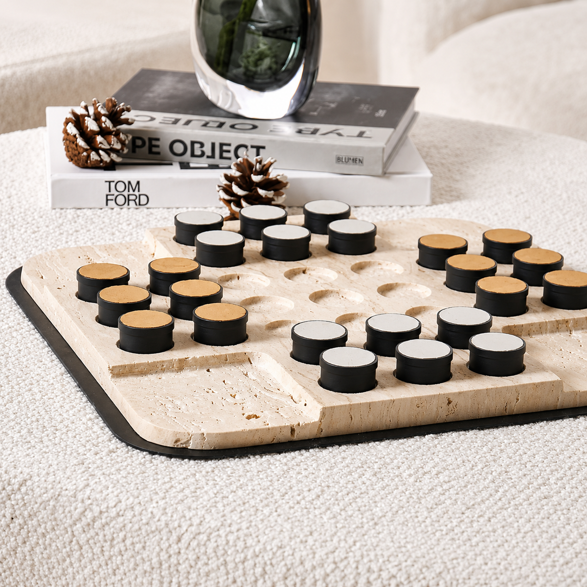 TRAVERTINE TIC TAC TOE SET