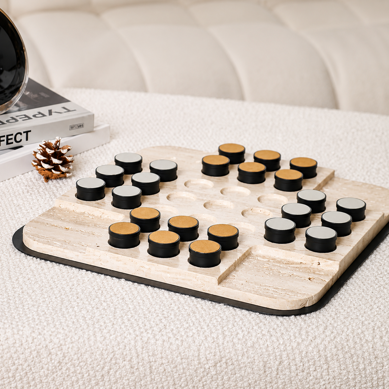 TRAVERTINE TIC TAC TOE SET