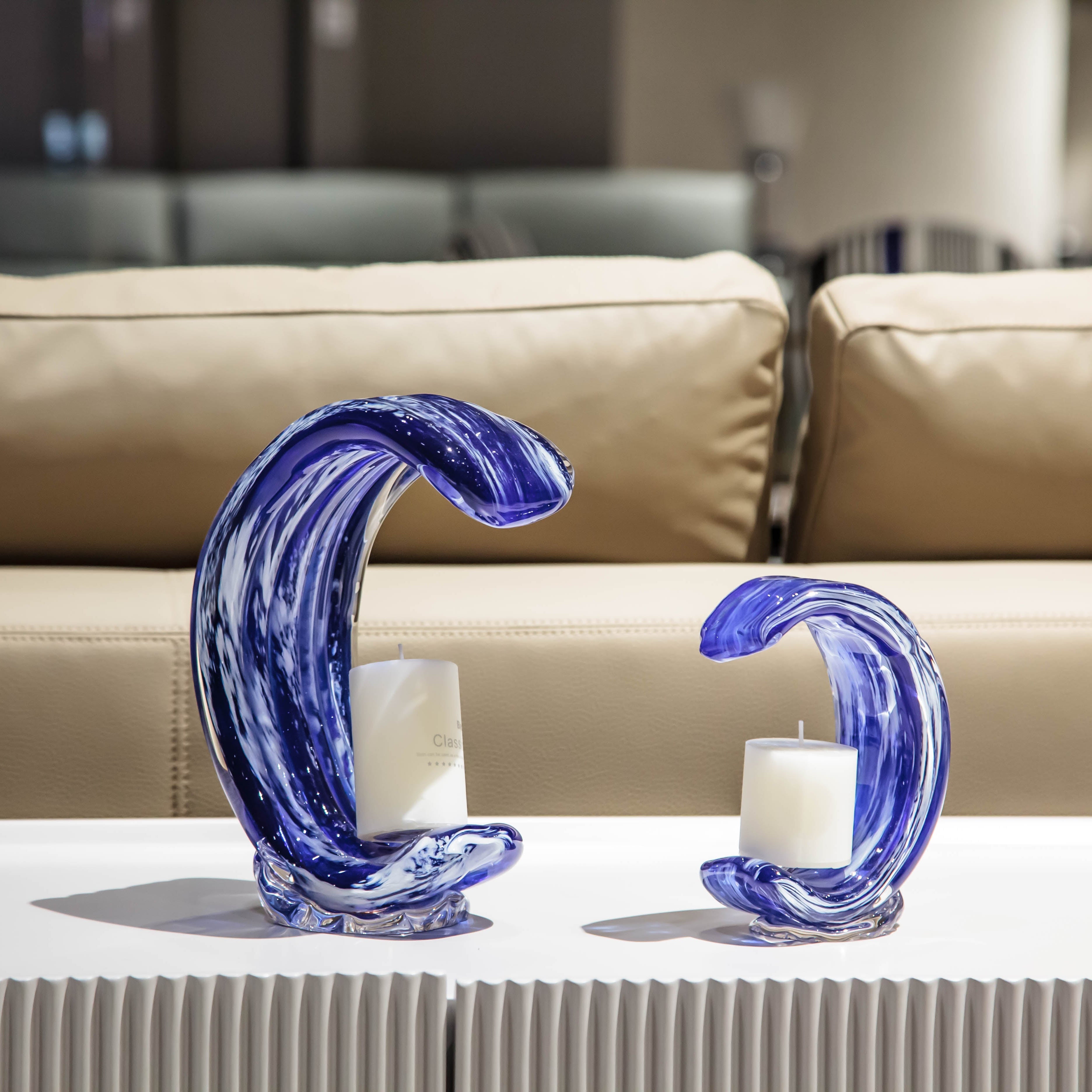 BLU WAVE ARC ~ CRYSTAL CANDLE HOLDER