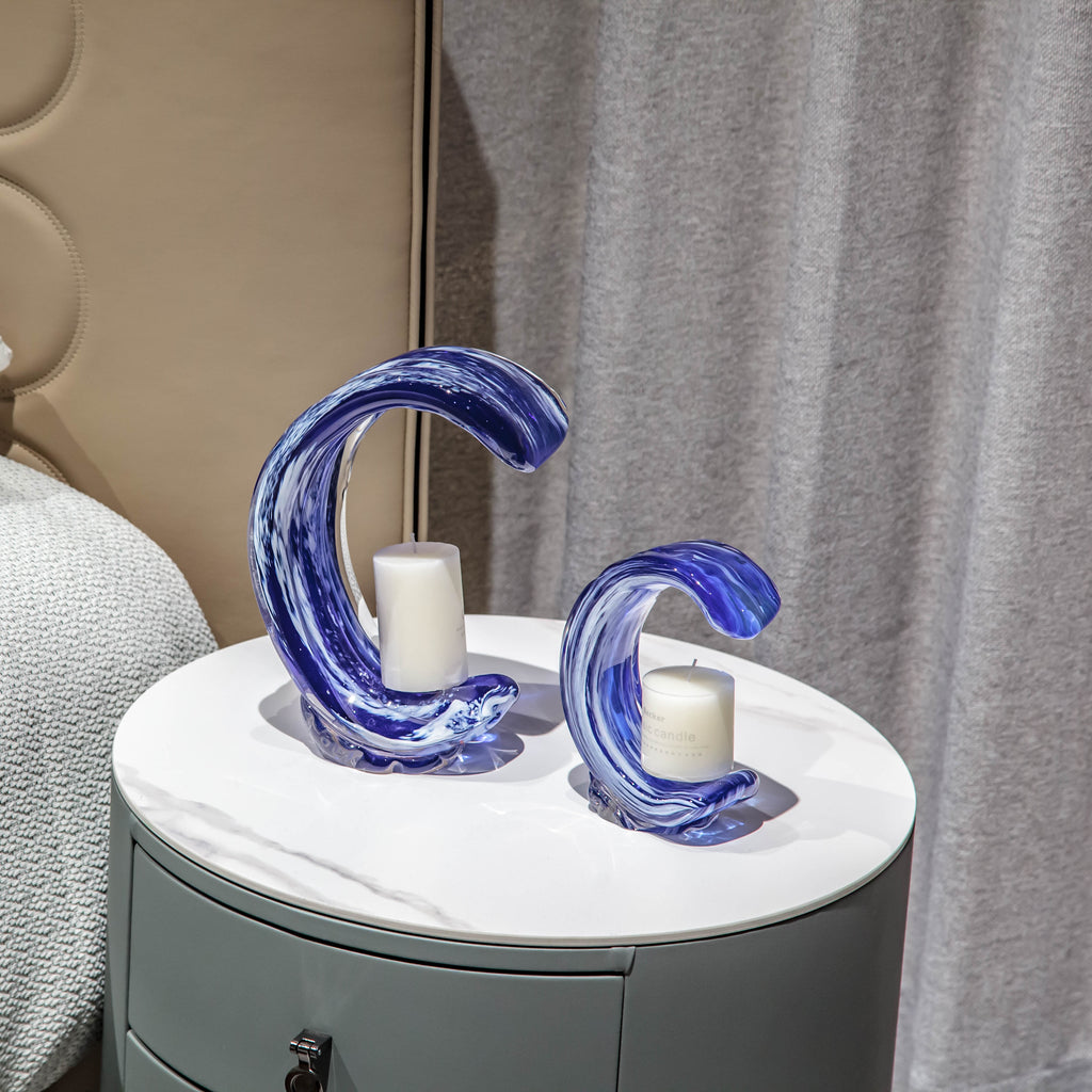 BLU WAVE ARC ~ CRYSTAL CANDLE HOLDER