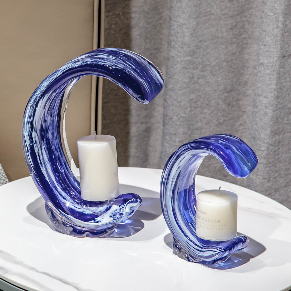 BLU WAVE ARC ~ CRYSTAL CANDLE HOLDER