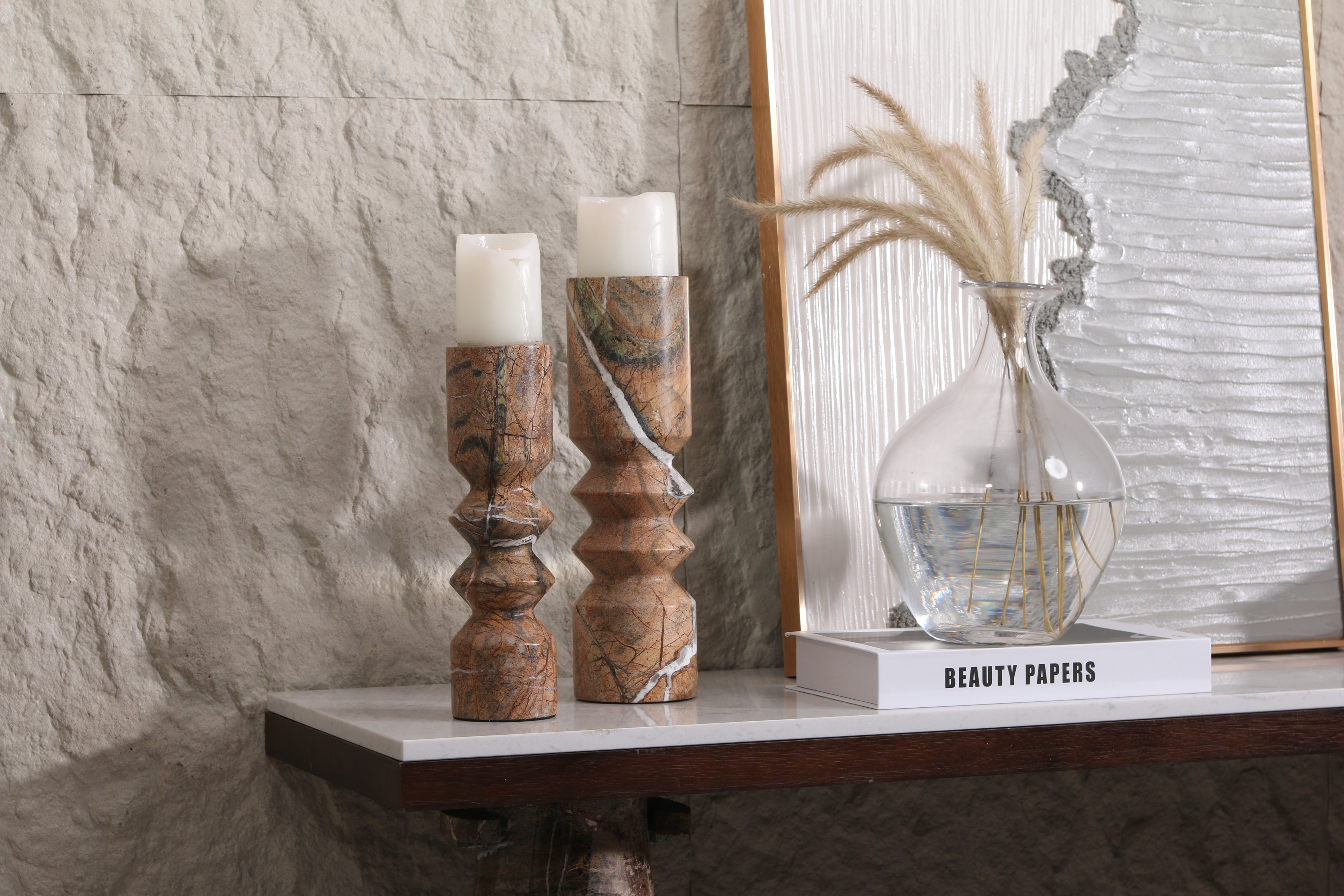 MARBLISS CANDLE HOLDER~ NATURAL MARBLE (BROWN)