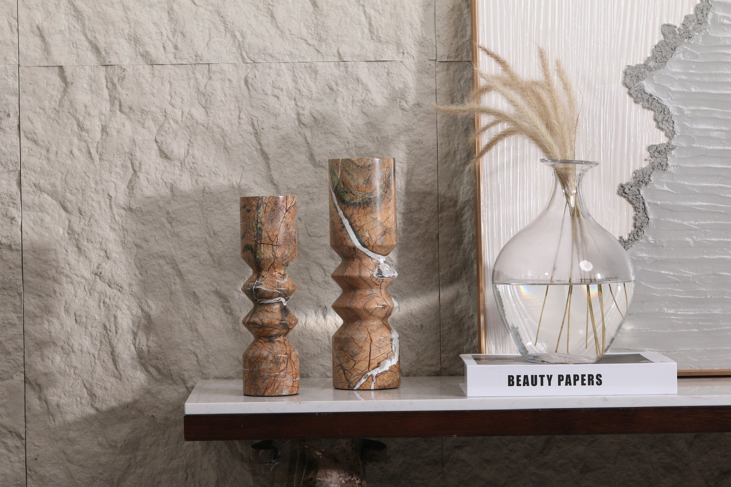 MARBLISS CANDLE HOLDER~ NATURAL MARBLE (BROWN)